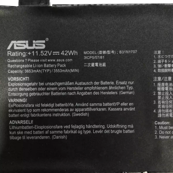 Batería Para Laptop ASUS B31N1707 - Imagen 3