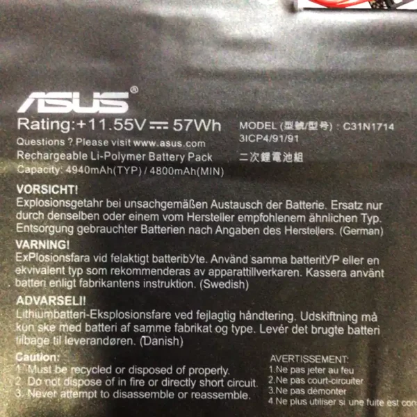 Batería Para Laptop ASUS C31N1714 - Imagen 3