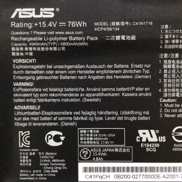 Batería Para Laptop ASUS C41N1716 - Imagen 3