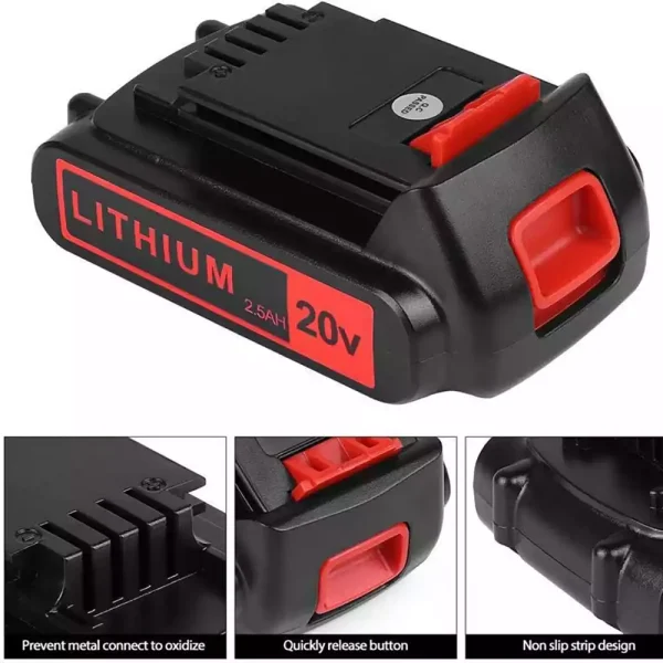 20V 2.5Ah Batería para Black&Decker LBX4020 LBXR20 LBXR20B LBXR20-OPE LBXR2020 LB20 LBX20 LB2X4020 - Imagen 2