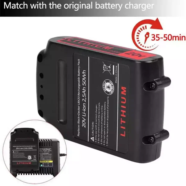 20V 2.5Ah Batería para Black&Decker LBX4020 LBXR20 LBXR20B LBXR20-OPE LBXR2020 LB20 LBX20 LB2X4020 - Imagen 3