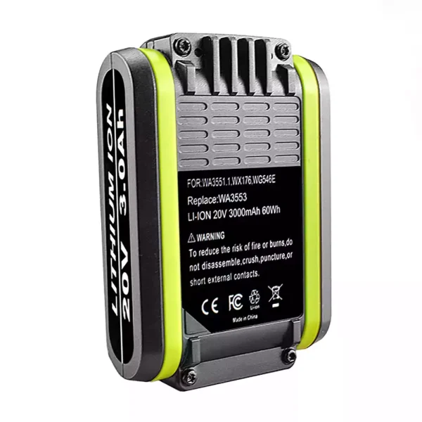 20V 3.0Ah Batería para Worx WX394.3 WX390.9 WX390.31 WX390.1 WX390 WX386.4 WX386 WX380.9 WX373.9 WX373.2 WX373 WX372.7 WX372 WX367 WX366.5 WX366.2 WX366 WX354.9 WX348.1 WX348 - Imagen 2