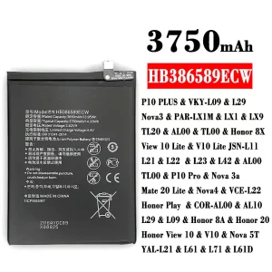 Batería HB386589ECW para HUAWEI P10 PLUS /Nova3 / Honor 8X / View 10 Lite / P10 Pro / Nova 3a / Mate 20 Lite / Nova4 / Honor 8A / Honor 20 / Honor View 10 / Nova 5T